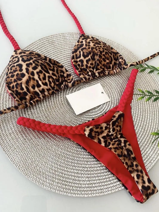 Maillot de bain deux pièces imprimé léopard