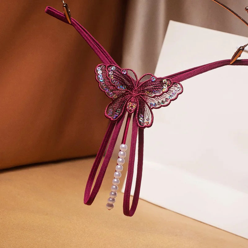 String Papillon brodée de fleur et de perle