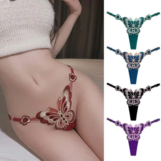 Butterfly embroidered thongs