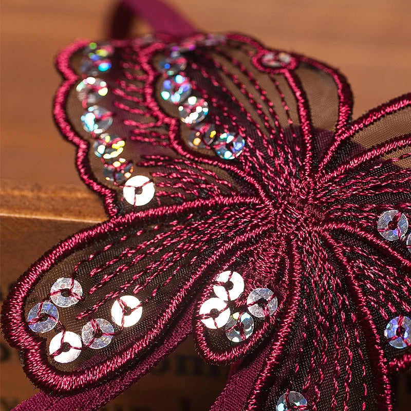 Butterfly thong embroidered with flower and pearl
