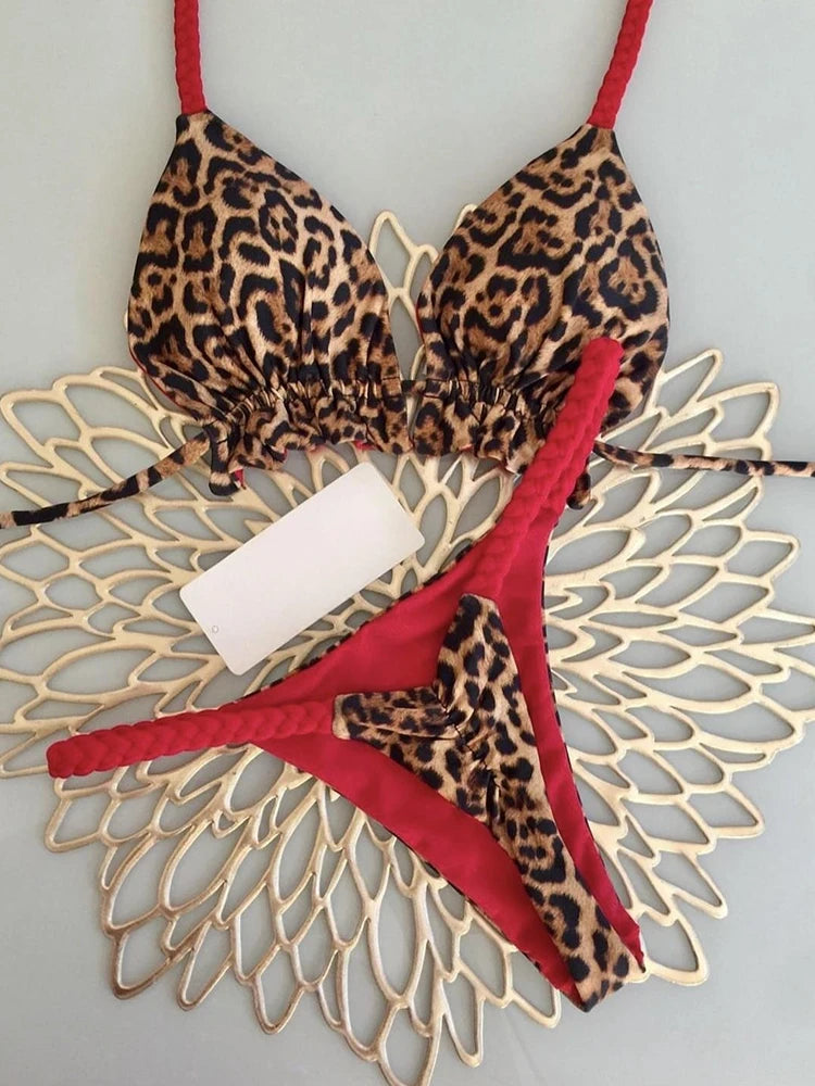 Leopard print two-piece swimsuit