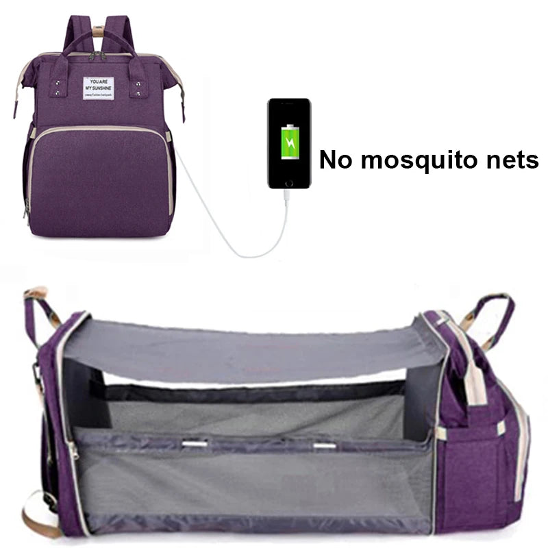 Foldable Mommy Backpack Lightweight Portable Baby Bed Large Capacity Mommy Outing Bag