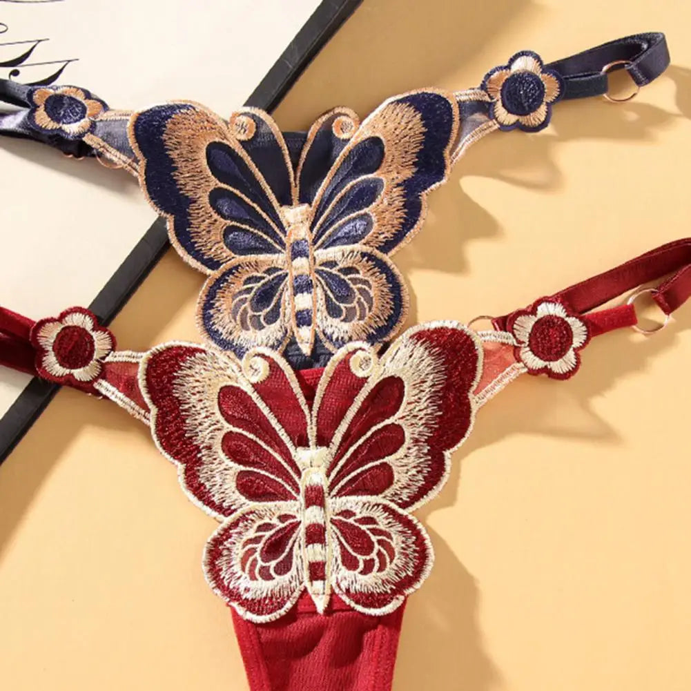 Butterfly embroidered thongs